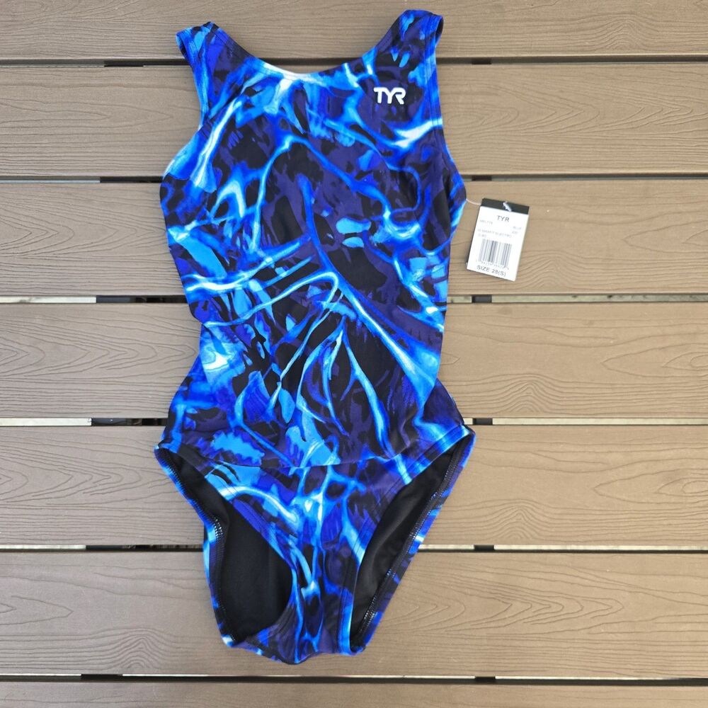 TYR Women's Durafast blue Electro Maxfit One piece Swimsuit Sz 28 NEW